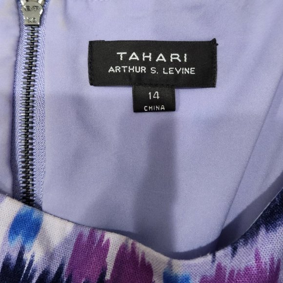Tahari Asl Sleeveless Ikat Linen Rayon Blend Sheath Blue Purple Dress 14 - Picture 6 of 7